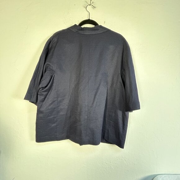 J. Jill Womens XL Ink Blue Silk & Cotton Textured Jacket Two-Button Pockets New - Picture 2 of 9